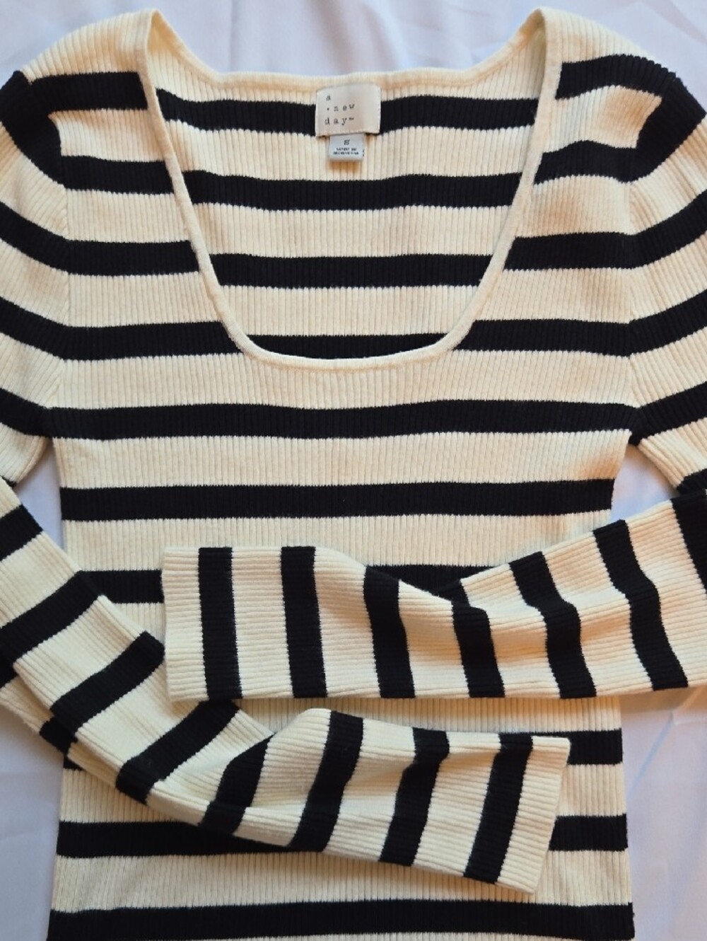 a new day Black & Cream Striped Ribbed Top - Picture 3 of 5
